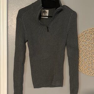 Express Gray Zip Up Sweater with Ribbed Texture